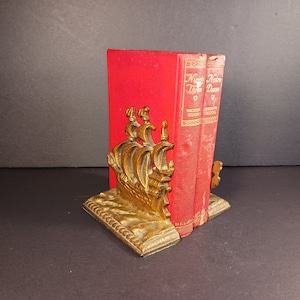 Antique Sailing Ship Bookends - Cast Metal Nautical Decor- Gift for Book Lovers- Unique Gift- Books Sold Separately- Gift for Him- Dad Gift