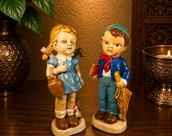 Vintage Ceramic Boy and Girl Figurines, School Theme Decor