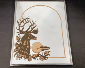 Hunting Lodge Mirror Stag Sunset Vintage Rustic Wall Decor- Man Cave Decor