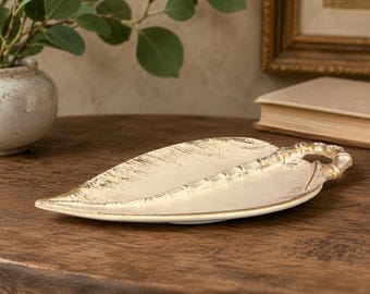 1950s Royal Haeger Leaf Tray – Mid Century Ivory Gold Ashtray (As-Is)