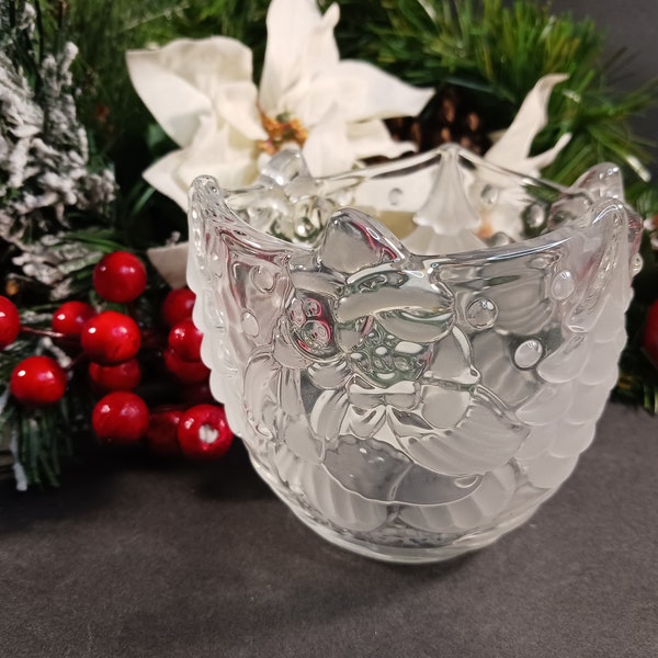 Vintage Glass Candle Holder -Gorham Holiday Tranditions "Snowy Sweethearts" Votive Candle Holder