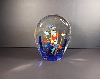 Large Art Glass Paperweight-Exquisite Fish and Reef Design - Stunning Home Decor Accent- Zen Gift- Office Decor- Unique Gift