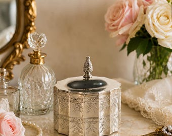 Vintage Godinger Silver-Plated Trinket Box – Red Velvet Lined, Etched Design