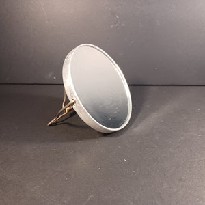 Silver Toned Metal Round Glass Shaving Mirror or Makeup Mirror - Compact and Stylish Beauty Companion