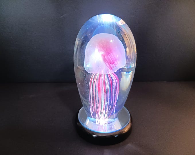 Art Glass Jellyfish Sculpture With Light Base – Nautical Decor, 6" Tall ...