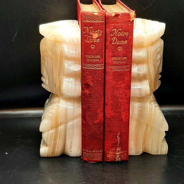 Vintage Carved Stone Bookends -Library Decor-Tiki and Tribal Bookends- Unique Mantel Decor - Book Lover - Bookworm Gift-Books not Included