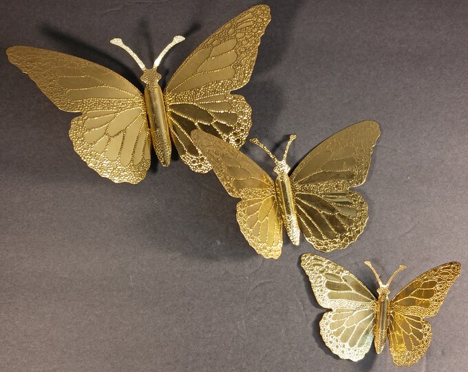 Vintage Goldtone Butterfly Trio Wall Hanging Metal Decor Etsy