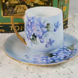 Rosenthal Germany Tea Cup and Saucer - Elegant Blue Violet Design-Vintage Tea Cup- Mother&#39;s Day Gift-Tea Lovers Gift-Demitasse Set