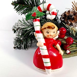 1956 Napco Angel-Vintage Napco Christmas Bell Ornament -Vintage Christmas Decor- MCM Candy Cane Angel Girl- Festive Holiday Decor