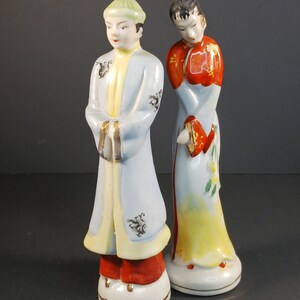 Vintage Japanese Figurines-Pair of Asian Figurines - 7" Tall, Unique Gift Idea- Chinoiserie Decor- Housewarming Gift-