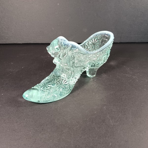 Vintage Fenton Shoe-Daisy and  Button Shoe- Blue Art Glass -Cat Head Slipper Shoe - Collectible Glassware- Gift for Her- Unique Gift