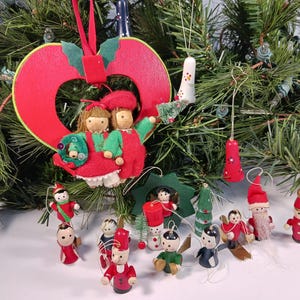 Set of 14 Vintage Wooden Christmas Ornaments -  Wooden Ornaments- Festive Decor- Vintage Christmas Decor- Wooden Ornaments- Holiday Decor