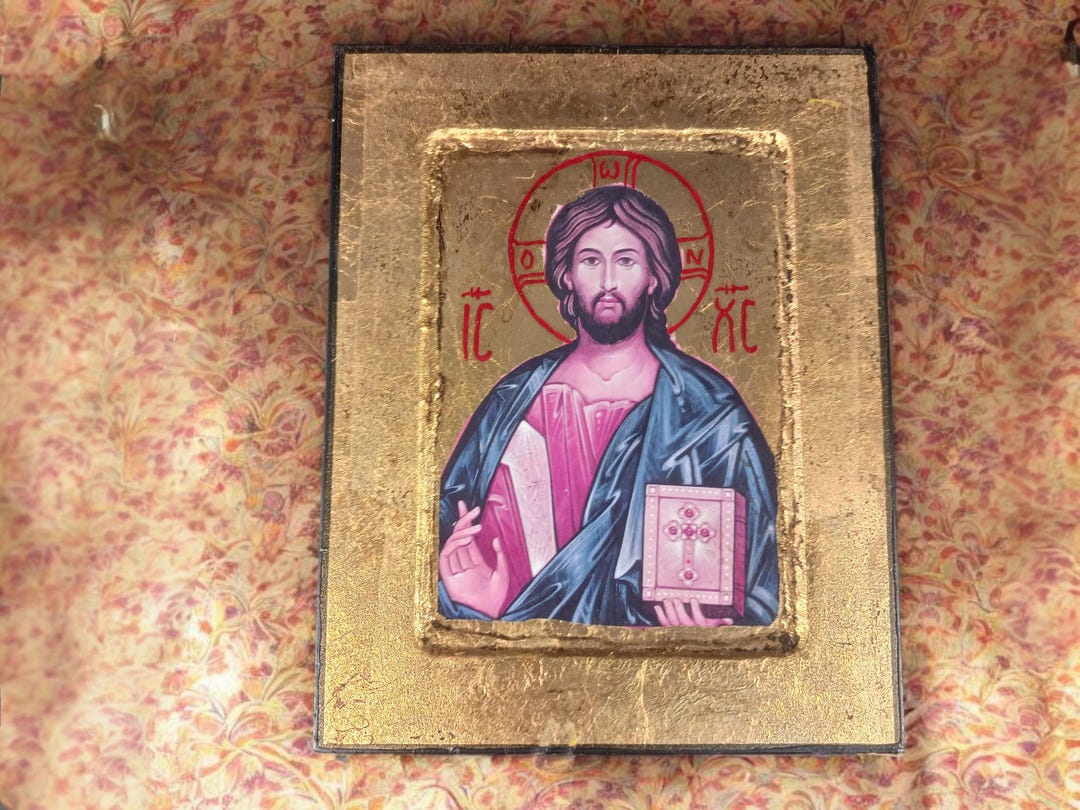 Handmade Repro Byzantine Jesus Christ Icon on Wood – Religious Entryway ...