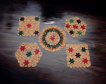 Vintage Wooden Beaded Trivets – 70s Bohemian Kitchen Decor, Set of 5