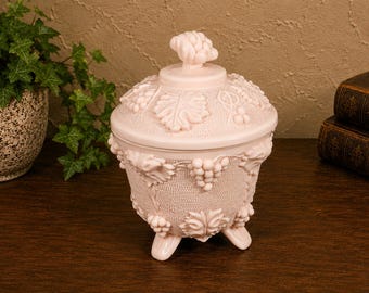 Vintage Westmoreland Pink Milk Glass Grape Covered Candy Dish