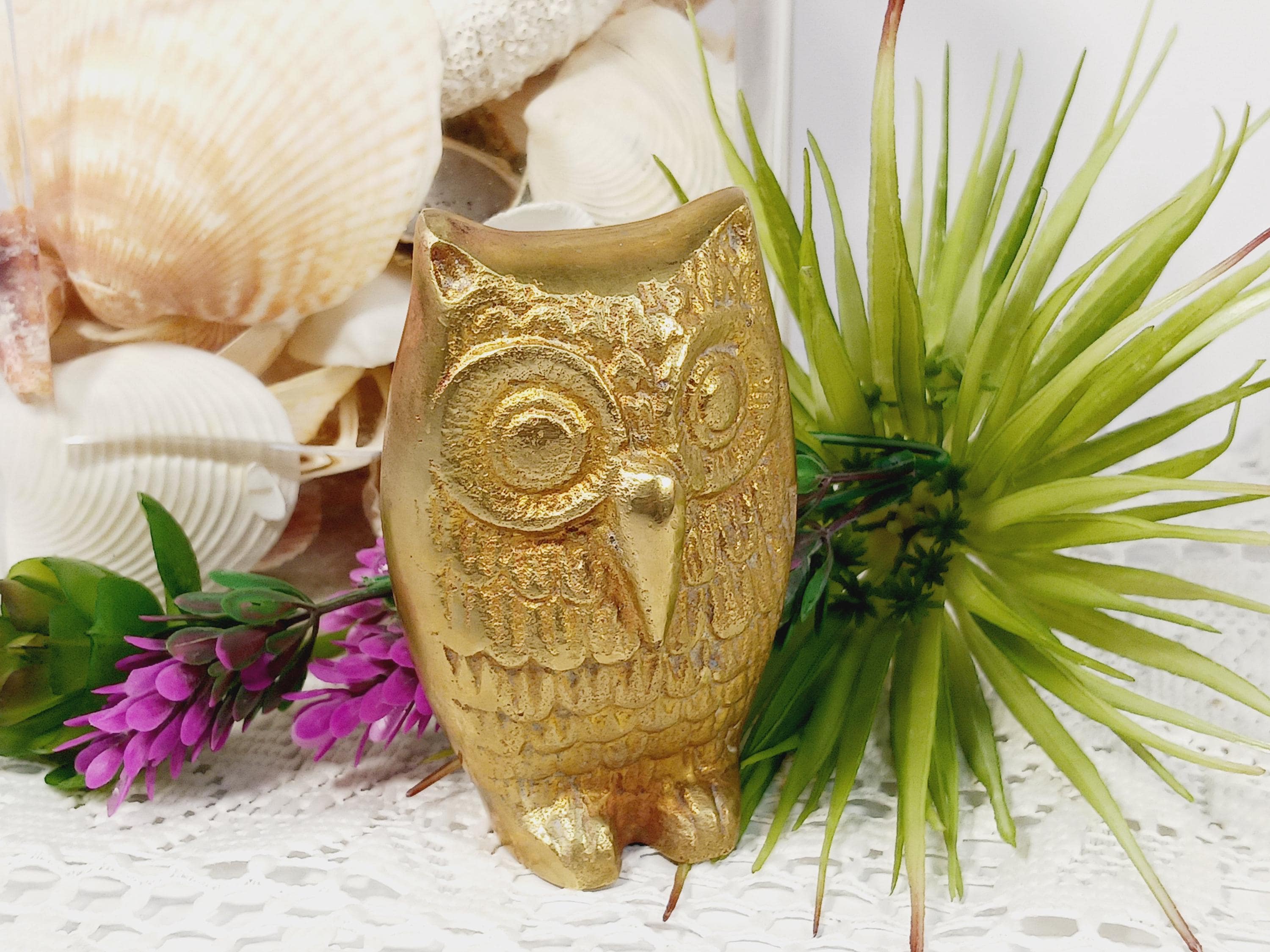 Vintage Brass Owl Figurine &ndash; Gold Home Decor, 4" Tall