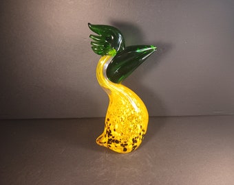 Exquisite Mid-Century Murano Style Art Glass Toucan - Vibrant Green and Yellow Beauty