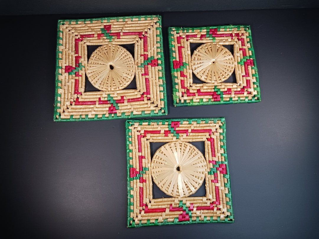 Vintage Trivets Rattan Wicker Trivet Set Bohemian Hot Pads Unique ...