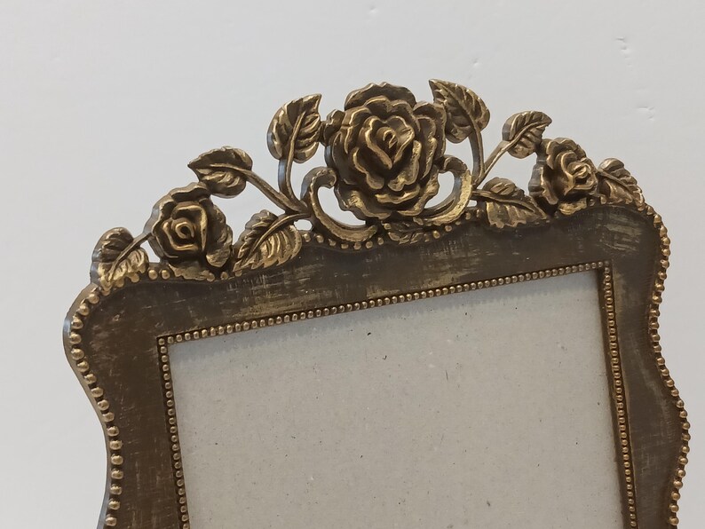 Vintage Gold & Black Rose Picture Frame Hollywood Regency Parisian