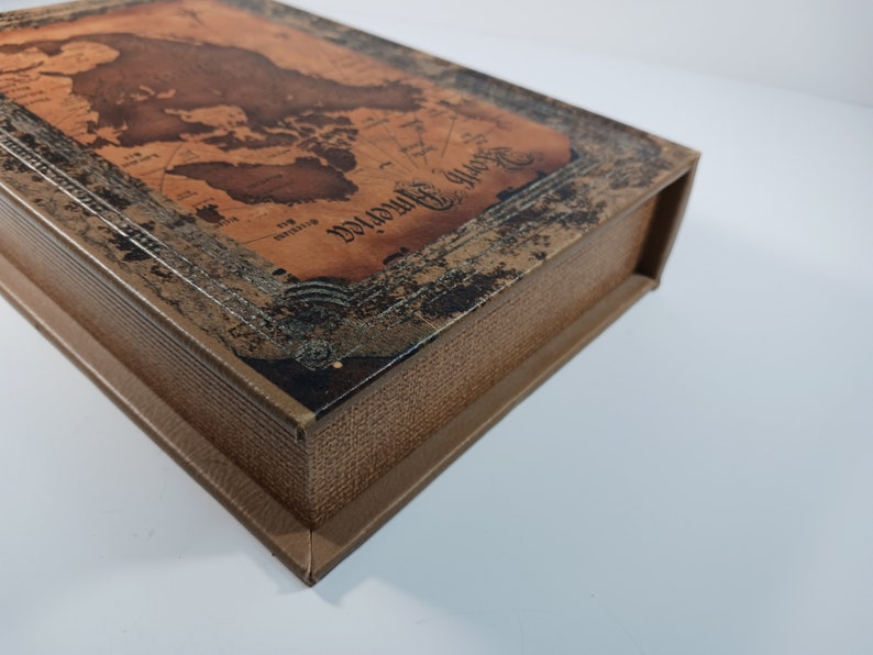 World Map Decorative Book Box Antique Style With Hidden Etsy