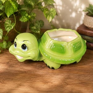 Vintage Ceramic Turtle Planter Large Green Turtle Succulent Planter Pot – AS-IS