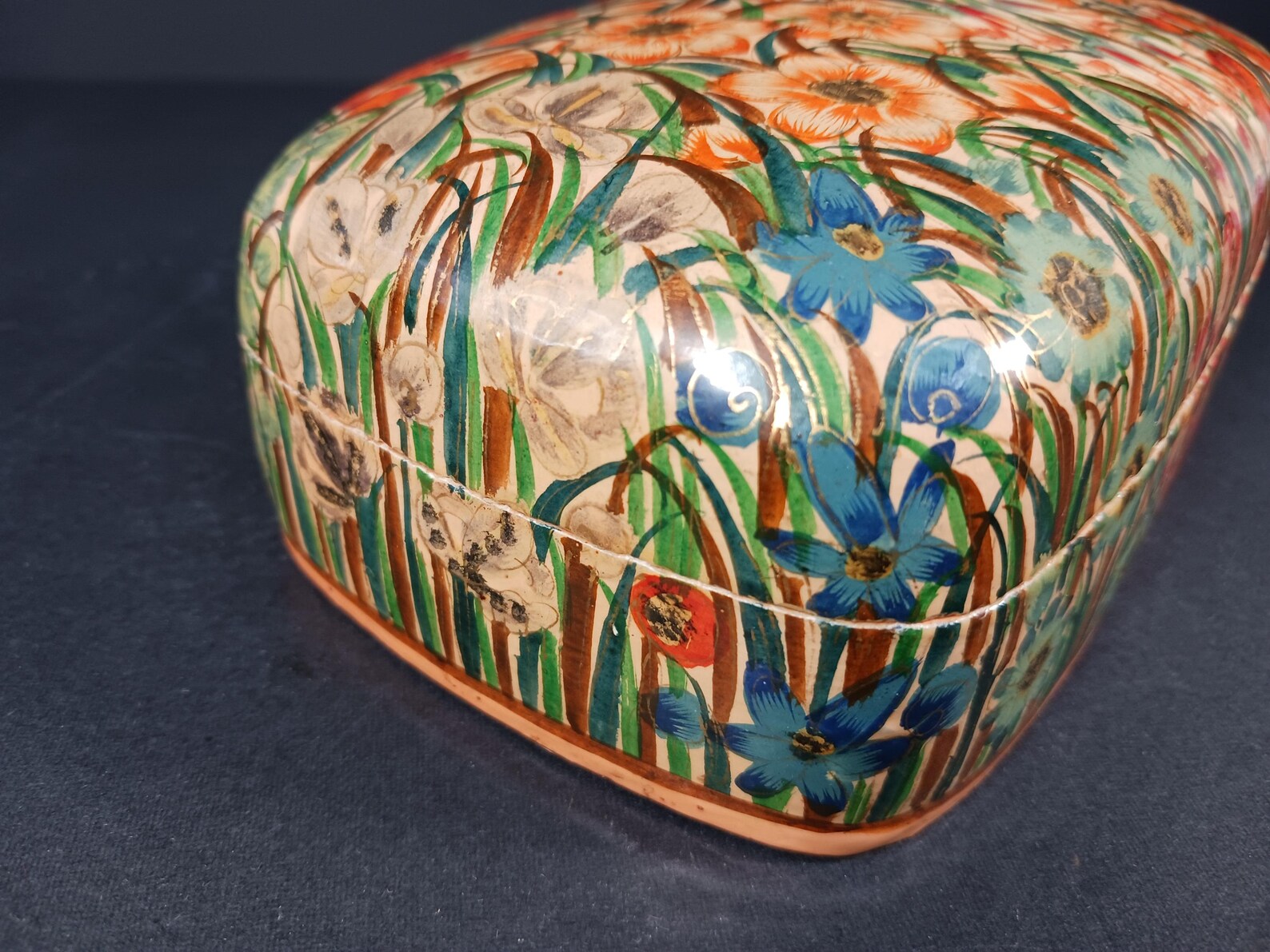 Vintage Kashmir Paper Mache Box Hand Painted Floral Trinket Storage ...