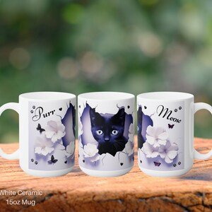 3D Black Kitten Hole in the Wall 15oz Ceramic Mug, Cat Themed Gifts, Cat Lover Gift.