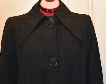 High Quality Black Wool DuoLiner 1940s Swing Winter Coat Pointed Collar Small