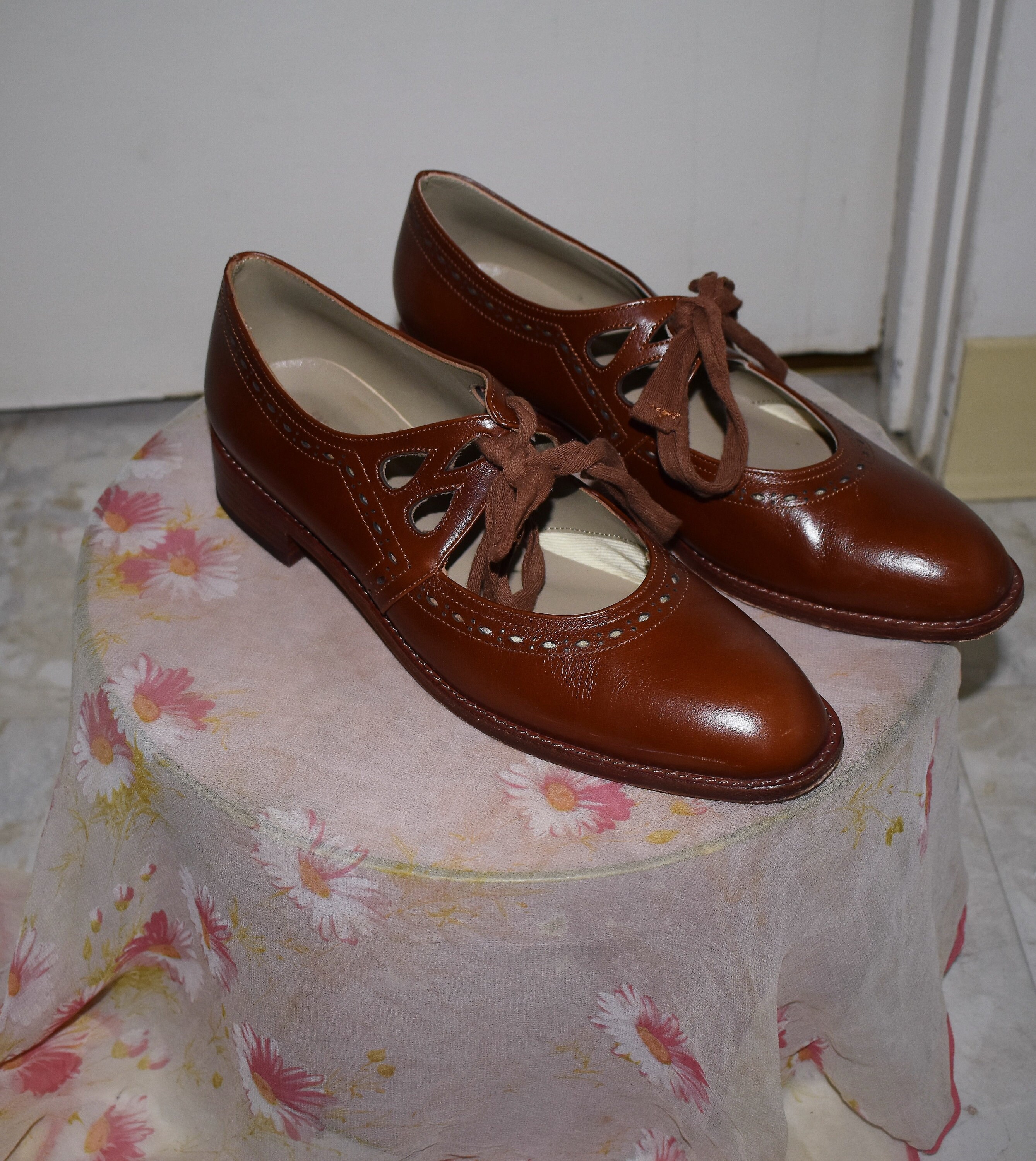 Cognac Brown Anna Shoes Memery Size 40/ 1920s/1930s Reproduction