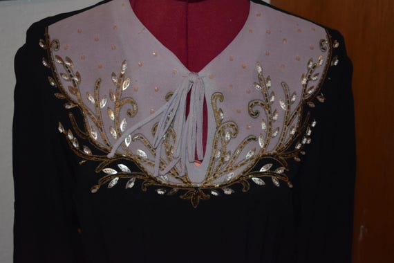 Unique Color Block Beaded 1940s Crepe Dress Forma… - image 2