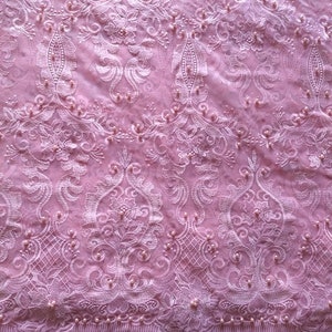 5yds Lot - Embroidered Mesh Pink Lace for Bridal, Wedding, Evening Wear, Special Occasion Fabric for Your Unique Stylish Dress