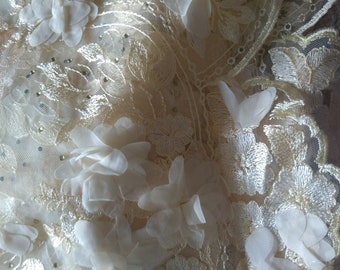 5yds - Ivory Color 3D French Embroidered Mesh Lace for Bridal, Wedding, Special Occasion Fabric for Your Unique Dress Style .