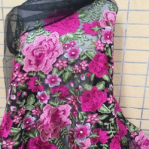 5yds - Embroidered Floral Black Mesh Lace Fabric for Wedding, Party, Evening Wear, Everyday Wear Dress for Your Unique Stylish Dress.