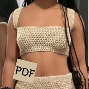 Patrón de crochet descargable en PDF para camiseta corta con cuello cuadrado / Rae Crochets