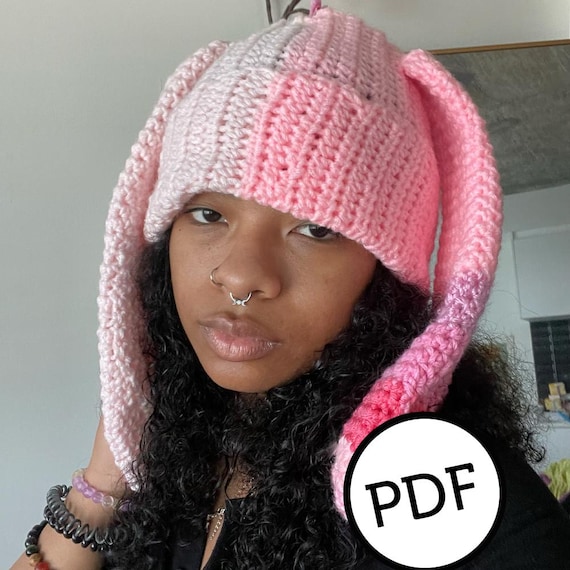 Duo-tone Crochet Bunny Ear Beanie Downloadable PDF Crochet Pattern