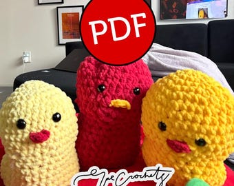 Patrón de crochet amigurumi de pato sentado sin costura (PDF descargable) / Rae Crochets