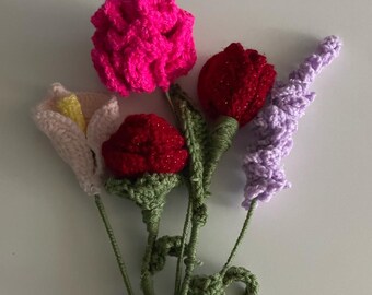 Rose, Tulip, Carnation, Calla Lily, Lavender Crochet Pattern Valentine&#39;s Day Amigurumi Crochet Flower | Rae Crochets