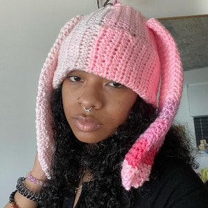 Duo Tone Bunny Ear Beanie Valentine&#39;s Day Easter Bunny Ears Knit Craft Gift Hat Crochet Pattern | Rae Crochets