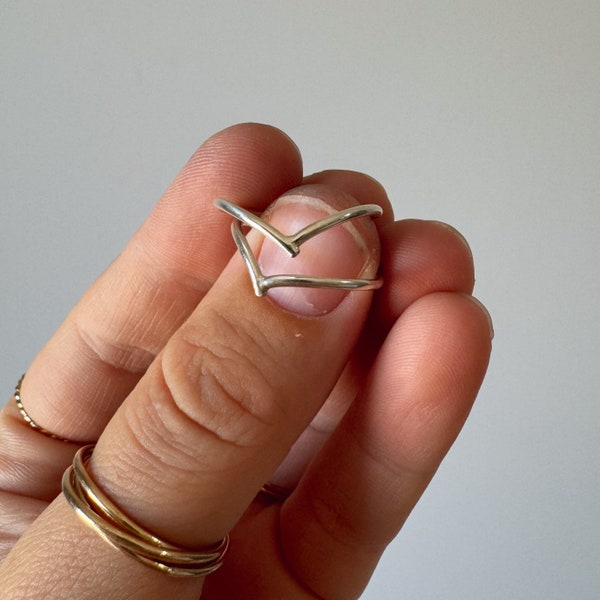 Dainty Wishbone Ring, minimal thin stacking ring, stackable gold ring, silver ring, simple delicate ring, chevron ring