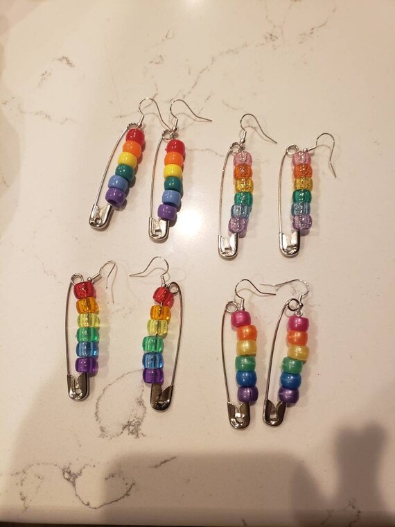 4 Pack of Different Rainbow Pony Bead Earrings Etsy