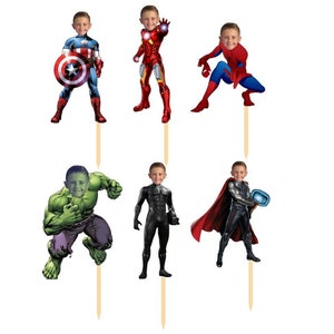 Personalized Avengr Cupcake Toppers - Set of 12 (2 of each character) | Personalize with your face | Superhero Party