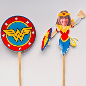 Personalized Super Hero Woman Cupcake Toppers - Set of 12 | Personalize with face