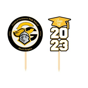 Emblema escolar personalizado Clase de 2023 Graduación Cupcake Topper / Clase de 2023 - Juego de 12
