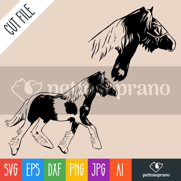 Gypsy Horse or Galineers Cob Instant Digital Downloadable File for Silhouette,Clipart,Vector,Cricut.In Svg,Dxf,Png,Jpg,Ai,Eps Format