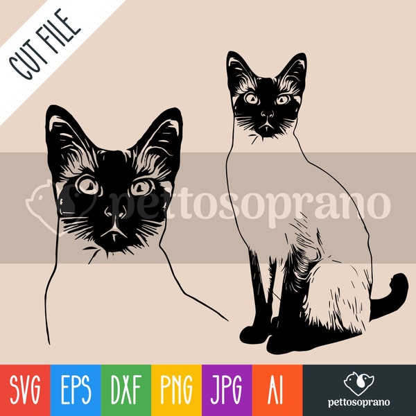 Siamese Cat Instant Digital Downloadable File for Silhouette,Clipart,Vector,Cricut.In Svg,Dxf,Png,Jpg,Ai,Eps Format