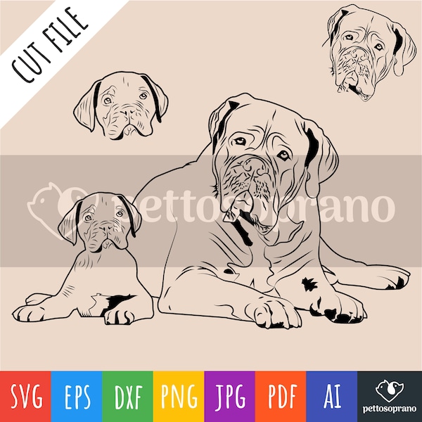 Dogue De Bordeaux Mom and Baby Instant Digital Downloadable File for Silhouette,Clipart,Vector,Cricut.In Svg,Dxf,Png,Jpg,Ai,Eps Format.