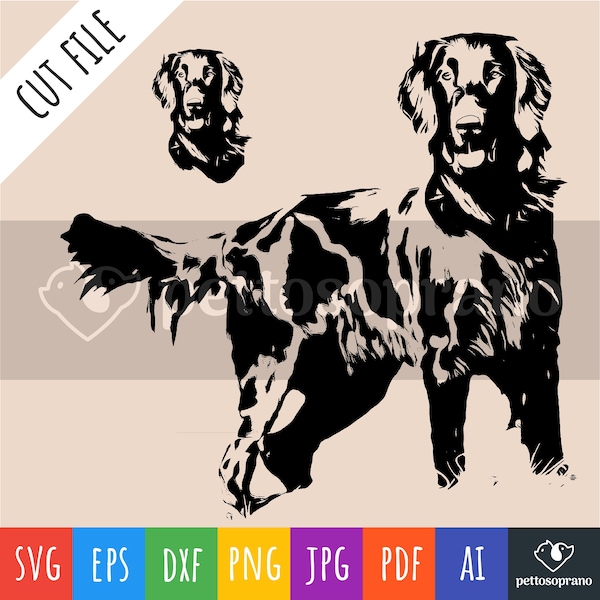 Flat Coated Retriever Dog Instant Digital Downloadable File for Silhouette,Clipart,Vector,Cricut.In Svg,Dxf,Png,Jpg,Ai,Eps Format.