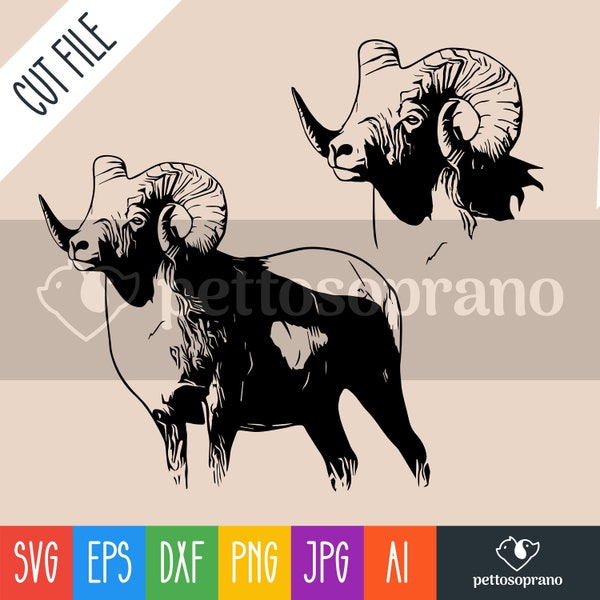 Bighorn sheep Instant Digital Downloadable File for Silhouette,Clipart,Vector,Cricut.In Svg,Dxf,Png,Jpg,Ai,Eps Format.