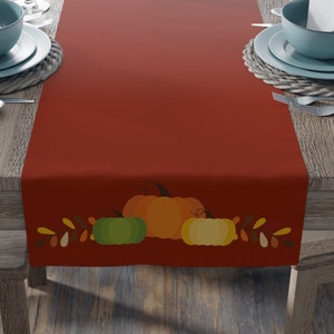 Rustic Fall Pumpkin Table Runner (Cotton, Poly), Fall Table Runner, Autumn Table Decor, Pumpkin Table Runner, Thanksgiving Table Decor.