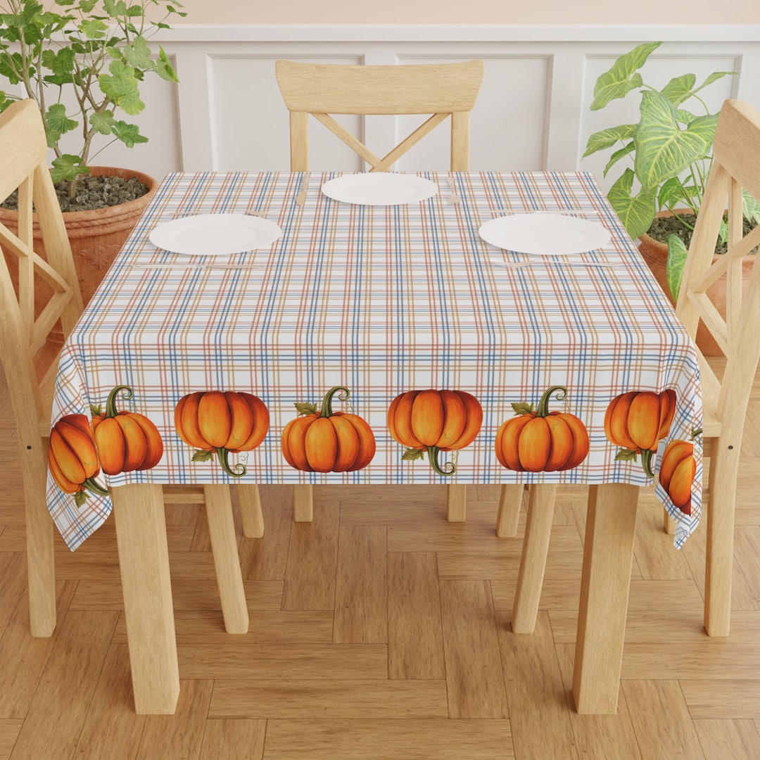 Autumn Pumpkin Plaid Tablecloth: White Fall Table Decor for Kitchen ...